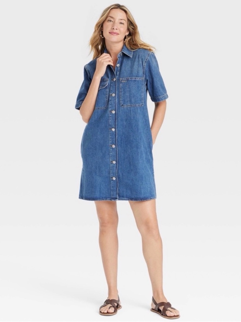 Universal Thread Blue Denim Dress with Button Front
